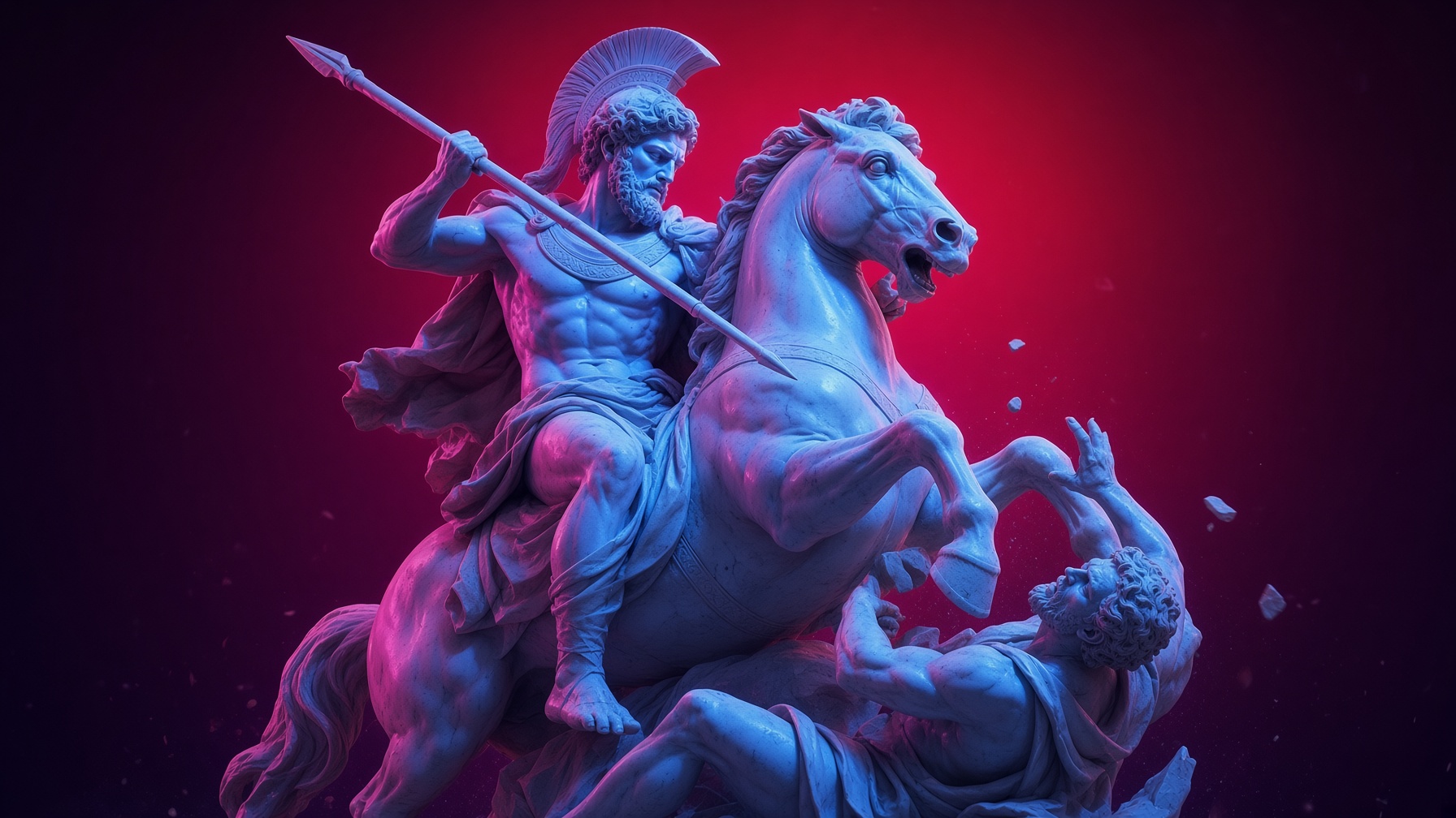Escultura de Aquiles a caballo en combate